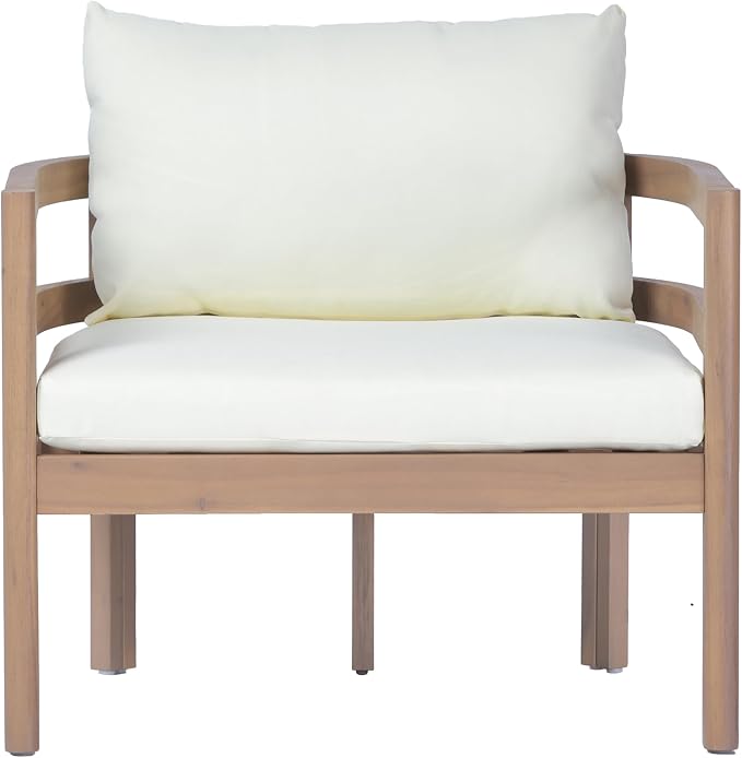 Christopher Knight Home Alger 5-Seater Patio Furniture Set with Removable Cushion, 4 Piece Outdoor Acacia Wood Conversation Set, Wooden Outdoor Sectional Sofa Set with Coffee Table, Light Teak+Beige