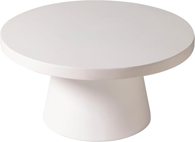 LeisureMod Minimalist White Side Table with Pedestal Base – Round Fiberstone Accent Table for Living Room, Outdoor, or Patio Use, Dune Series (White)