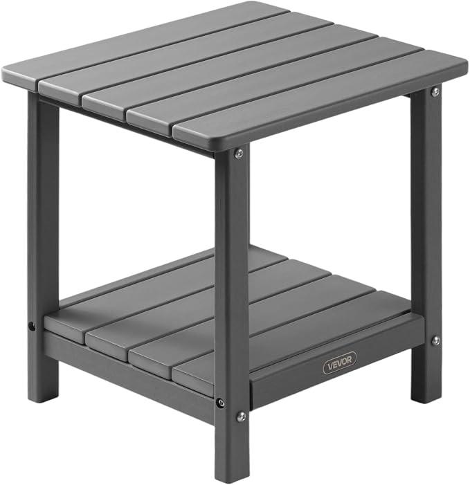 VEVOR Outdoor Side Table, 17.72W x 14.96D x 17.32H Inch, Double Layer HDPE Outside End Table for Easy Maintenance, Withstand Harsh Weather, Fit for Patio, Pool, Beach, Porch, Indoor, Backyard, Grey
