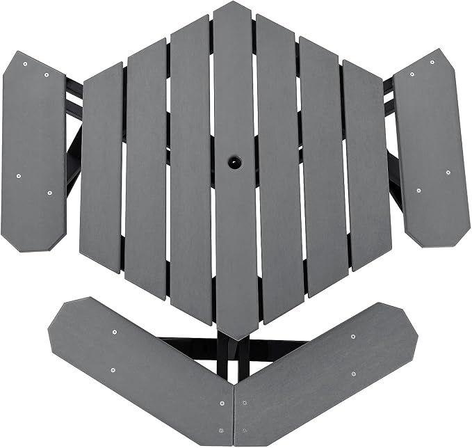 Global Industrial Outdoor 46" Hexagonal ADA Accessible Picnic Table with 3 Attached Benches, Recycled Plastic Construction, 1600 Lbs Weight Capacity, Gray