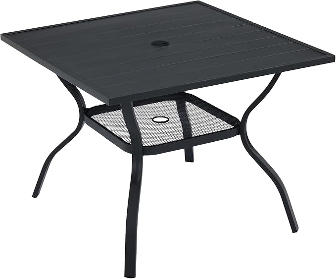 VICLLAX Outdoor Dining Table, Square Patio Furniture Table with Umbrella Hole