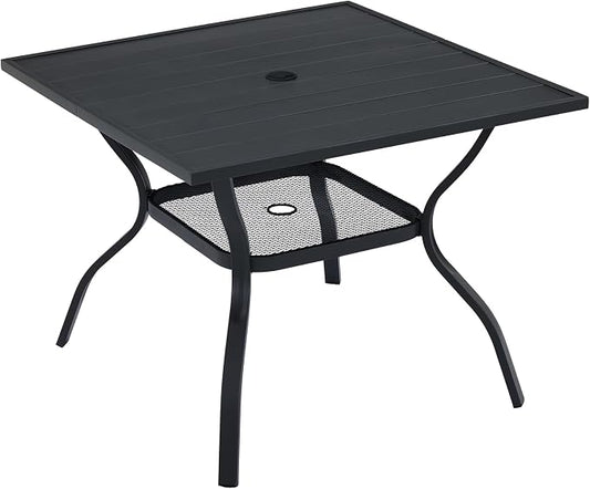 VICLLAX Outdoor Dining Table, Square Patio Furniture Table with Umbrella Hole