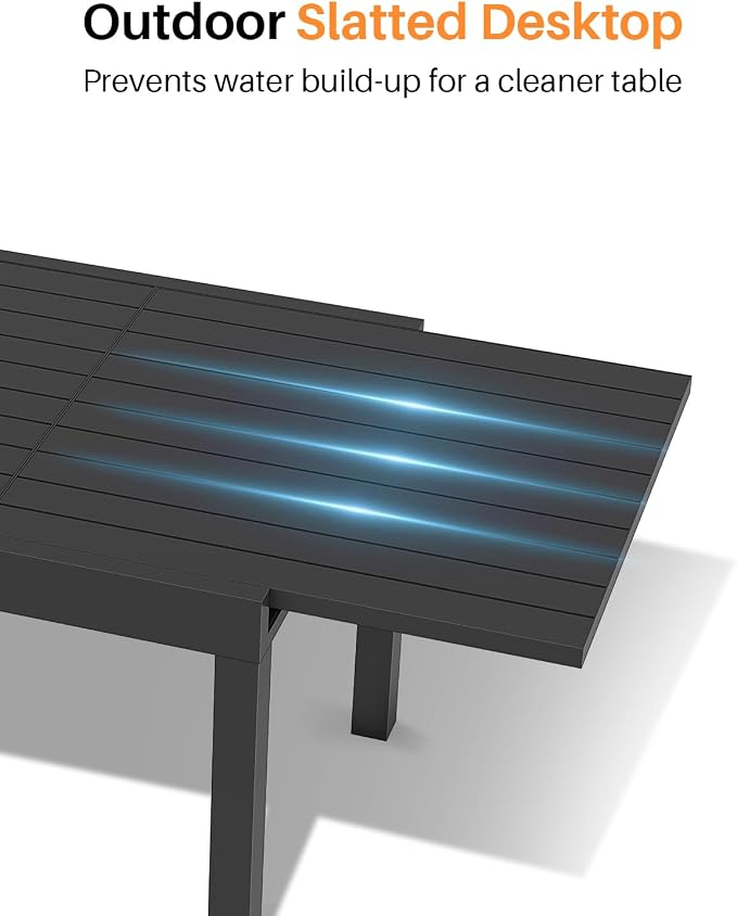 Patio Aluminum Extendable Dining Table, Rust-Free Expandable Outdoor Dining Table for 4-6 Person, 32"-65" Expandable Patio Table Rectangle Patio Dining Table Porch, Deck, Garden, Black