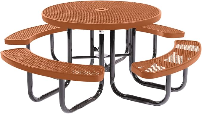 COATEDOUTDOORFURNITURE Heavy-Duty Portable Outdoor Picnic Table with Umbrella Hole, Expanded Metal Commercial-Grade Patio Dining Furniture Made in America (46" Round Top, Textured Copper)