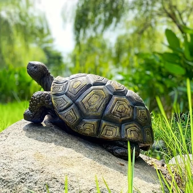 21.3" Large Turtle Garden Statue, Brown 2 | Realistic Resin Tortoise Sculpture, Outdoor Patio, Lawn & Yard Decor, Patio Seat, Simulated Art Piece
