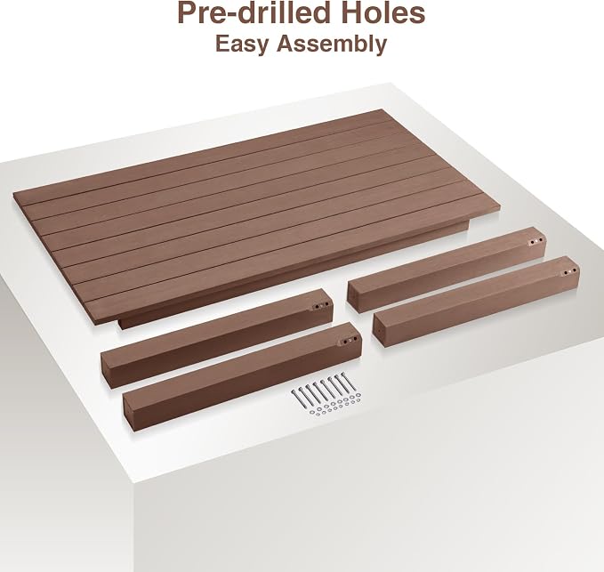 59" Outdoor Dining Table, 6-Person Rectangular Poly Lumber Patio Table, Heavy Duty 800lbs Capacity, Anti-Fade All-Weather HDPE Table, Low Maintenance, for Garden, Backyard, Porch, Indoor & Outdoor Use