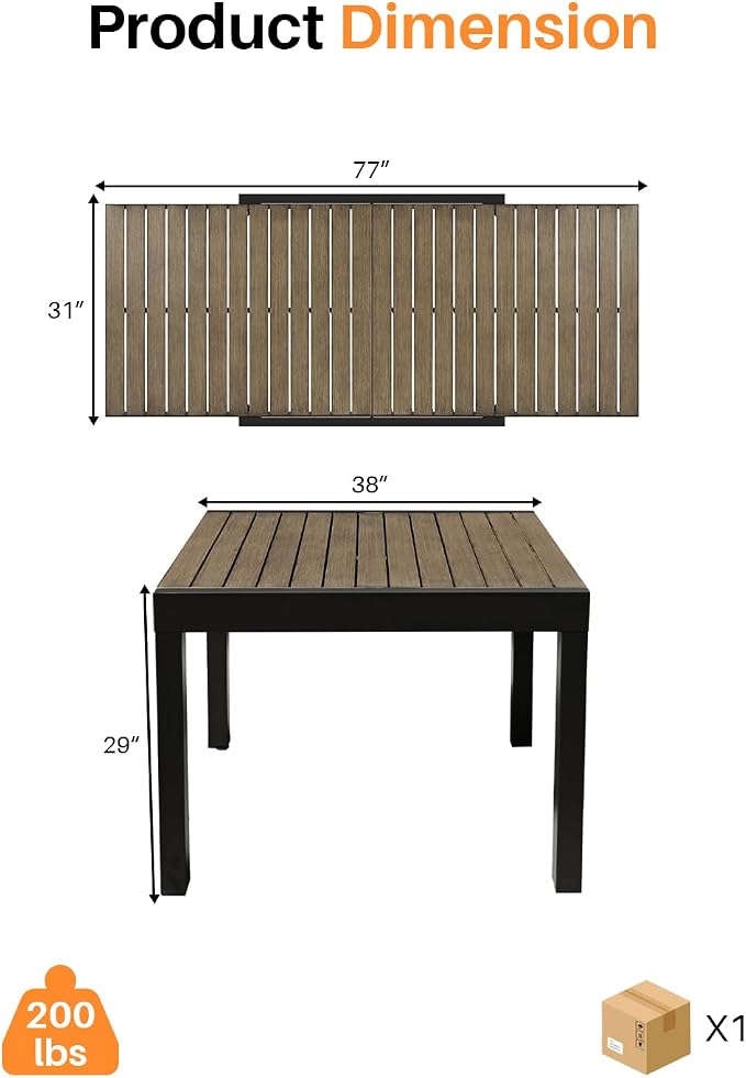 Extendable Outdoor Dining Table for 4-6 Person, Rust-Free Aluminum Expandable Patio Dining Table, 32"-65" Adjustable Square/Rectangle Extendable Patio Table for Garden, Lawn, Deck, Limed Oak