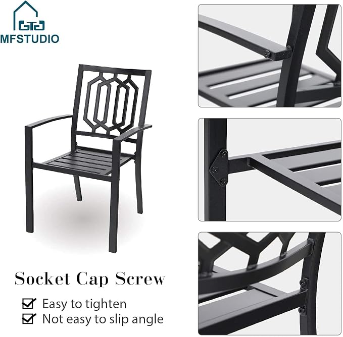 MFSTUDIO Outdoor Dining Set for 4, Round Patio Table and Chairs Set with Umbrella Hole, 5 Piece Patio Furniture Set for Deck, Backyard, Poolside & Garden