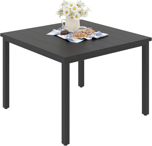 VICLLAX Outdoor Patio Dining Table for 4, Metal Square Patio Table with Umbrella Hole for Backyard Porch, Black 40.2"