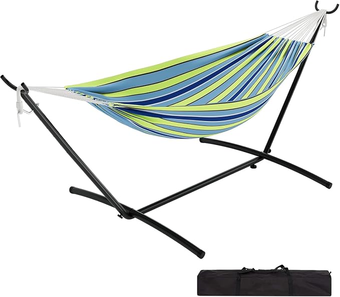 Double Hammock with Steel Stand, Outdoor Portable Hammocks Accommodates with 450Lb Capacity 2 People& Portable Carry Bag for Outside Camping Garden Yard,Rainbow