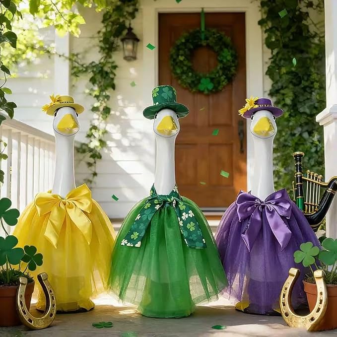 Porch Goose Outfit Set with String Lights for 23" Goose Statue Decor