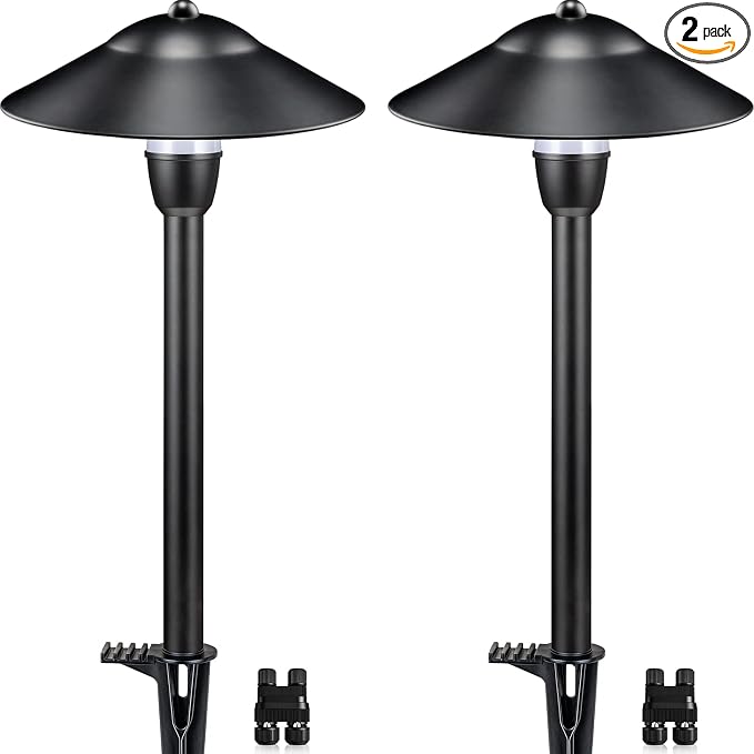 SUNVIE 3W Low Voltage Pathway Lights, 3000K Classic LED Aluminum 2-Pack | LED Landscape Path Lights, 12-24V AC/DC, IP65 Waterproof, 30in ETL Listed Wire, with Connectors, for Yard Garden Walkway