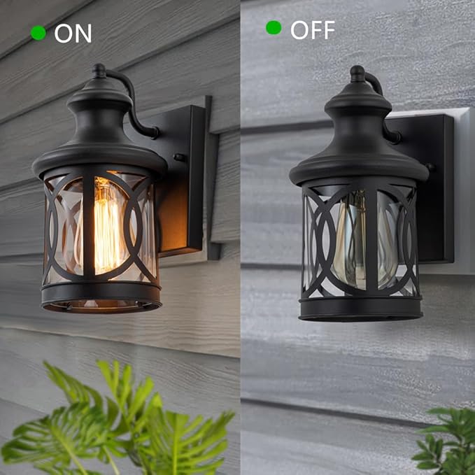 2-Pack Outdoor Wall Lights, Porch Lights, Waterproof Outdoor Wall Sconce, Exterior Light Fixtures Matte Black with Clear Glass Shade for House Garage Patio Front Door Balcony