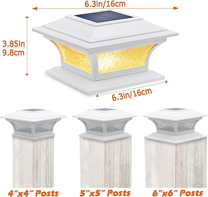 SIEDiNLAR Solar Post Lights Outdoor Glass LED Fence Cap Light 2 Modes for 4x4 5x5 6x6 Posts Deck Patio Garden Decoration Warm White/Cool White Lighting White (4 Pack)