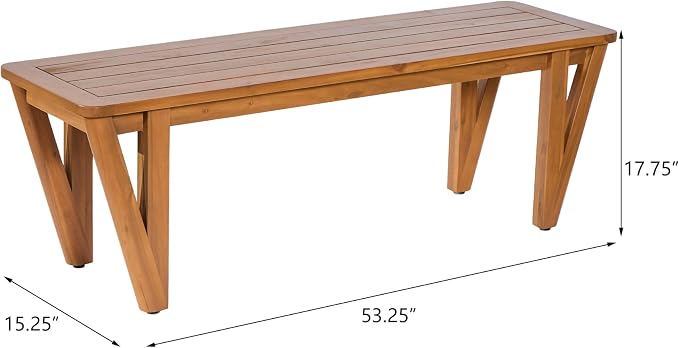 Christopher Knight Home para Acacia Wood Patio Dining Set with Bench, Solid Wood Outdoor Dining Table Set for 6, Outdoor Dining Set with Water-Resistant Cushion, Teak+Beige