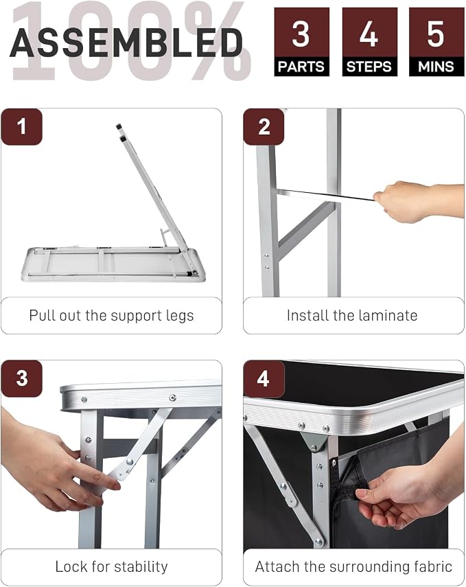 Outvita Portable Bar Table, Outdoor Folding Mobile Bar Counter with 2 Tier Shelves and Black Skirt for Wedding Party Birthday Commercial Activity Musical Festival 39 "L x 34" H