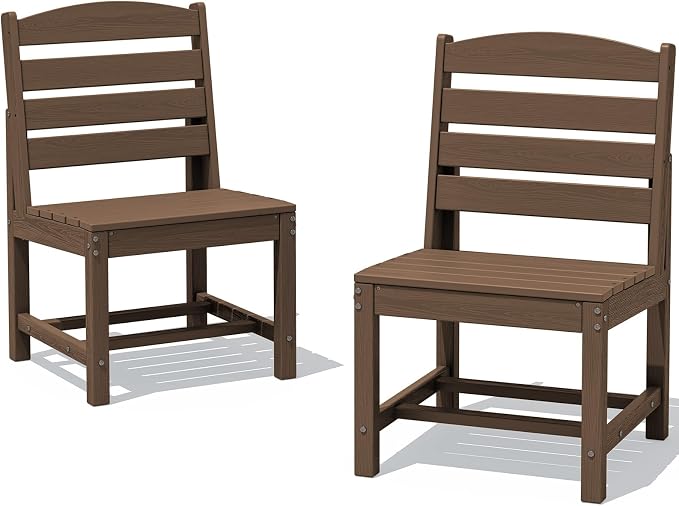 SERWALL All Weather Armless Outdoor Dining Chair Set of 2, Brown | Armless Dining Chairs built to last with 330 lb capacity. Compact 24.6"Dx19.3"Wx33.6"H. Weatherproof & easy to clean.