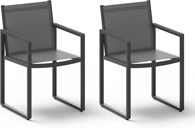 Outdoor Dining Chairs Set of 2, Aluminum Patio Dining Chiars with Textilene Mesh, 2 Piece Outdoor Chiars for Garden, Backyard, Deck (Charcoal)