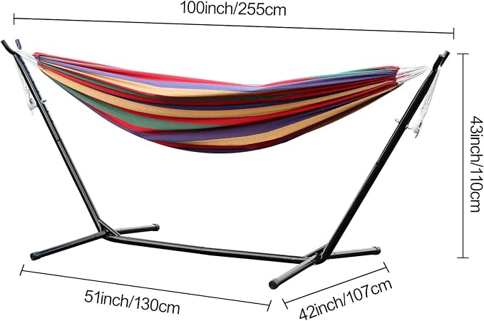 Outdoor Hammock, Camping Hammock, Folding Hammock Height Adjustable Strong Load Bearing High Stability Non-Slip Pad Design Simple Installation Swing Hammock with Heavy-Duty Hammock Stand (Red)