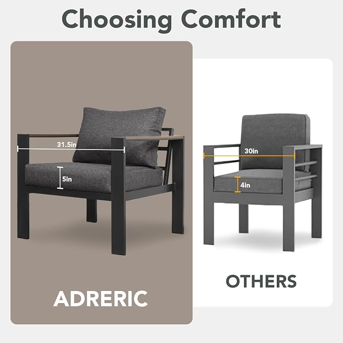Patio Furniture Set 5 Seats and Coffee Table, Patio Conversation Set with Washable Thick Cushions, Deluxe Aluminum Modern Outside Sectional for Porch, Balcony, Deck, Yard, Dark Gray