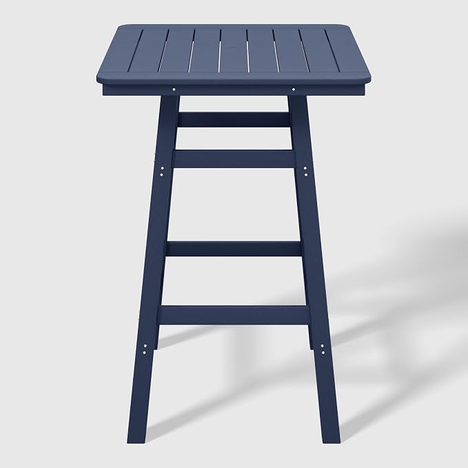 WestinTrends Malibu Square Outdoor Patio Bistro Bar Table with Umbrella Hole 42" Tall, Navy Blue