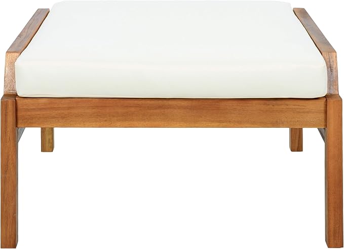 Christopher Knight Home Pony 3 Piece Acacia Wood Patio Conversation Sofa with Coffee Table and Ottoman, Outdoor 3-Seater Sofa Set for Backyard, Outdoor Patio Furniture Set, Teak+Cream+Brown