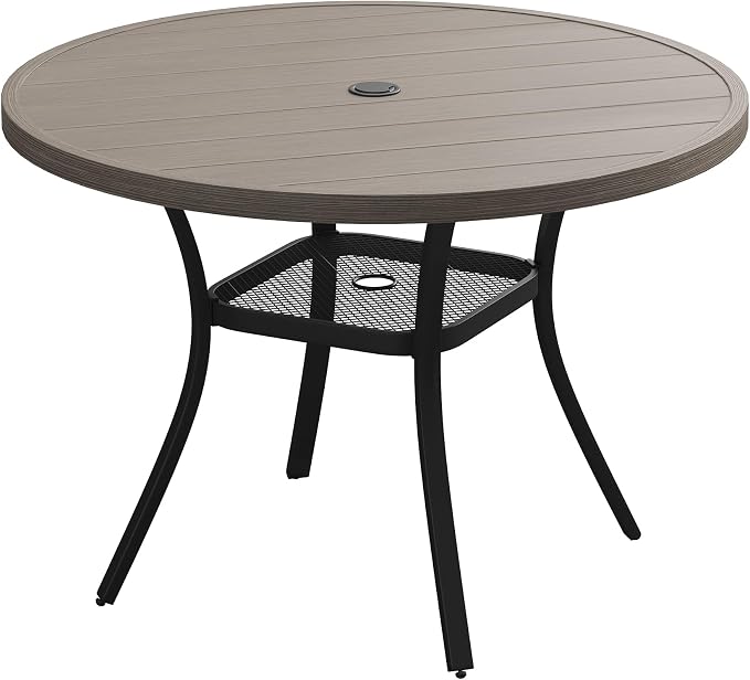 VICLLAX 40.6" Round Patio Table, Outdoor Dining Table for 4 with Umbrella Hole for Garden Lawn Deck Backyard, Antique Grey