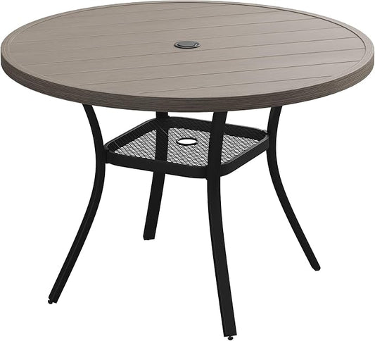 VICLLAX 40.6" Round Patio Table, Outdoor Dining Table for 4 with Umbrella Hole for Garden Lawn Deck Backyard, Antique Grey