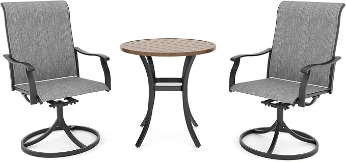 Anmutig Outdoor Patio Bistro Dining Set with 2 Swivel Dining Chairs & 1 Round Dining Table, All Weather Dining Furniture Set for Lawn Garden Grey