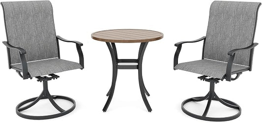 Anmutig Outdoor Patio Bistro Dining Set with 2 Swivel Dining Chairs & 1 Round Dining Table, All Weather Dining Furniture Set for Lawn Garden Grey