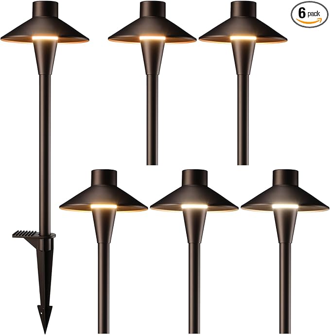 LEONLITE 6-Pack 5CCT Low Voltage LED Pathway Lights, Hat Shape Head | 12-24V AC/DC, IP65, Landscape Path Lights, for Walkway Yard Garden, 1800/2700/3000/4000/5000K, Oil Rubbed Bronze, Aluminum
