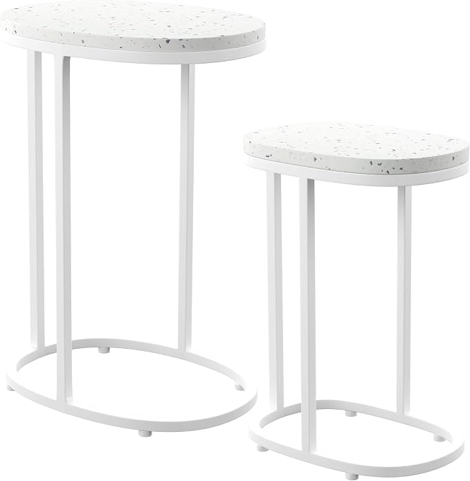 Generic Terrazzo Outdoor Nesting Tables – 2pc Set, White