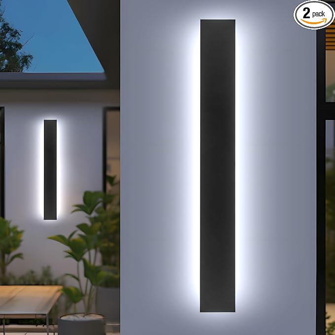39.3in 2pcs Modern Outdoor Wall Light for House,AioTio Black Upgraded 4.72in Wide Dimmable Waterproof IP65 Porch Lights Wall Sconce,Long LED Linear Outside Exterior Lighting Fixtures for Garage,Patio