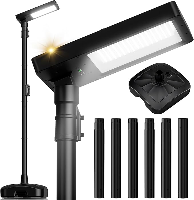 102" Solar Lamp Post Lights with Pole & Water Box Base, Outdoor IP65 Waterproof 3800LM 420 LEDs Solar Street Lights, Metal Flood Motion Sensor Lights for Yard, Garden, Patio, Lawn, Parking Lot