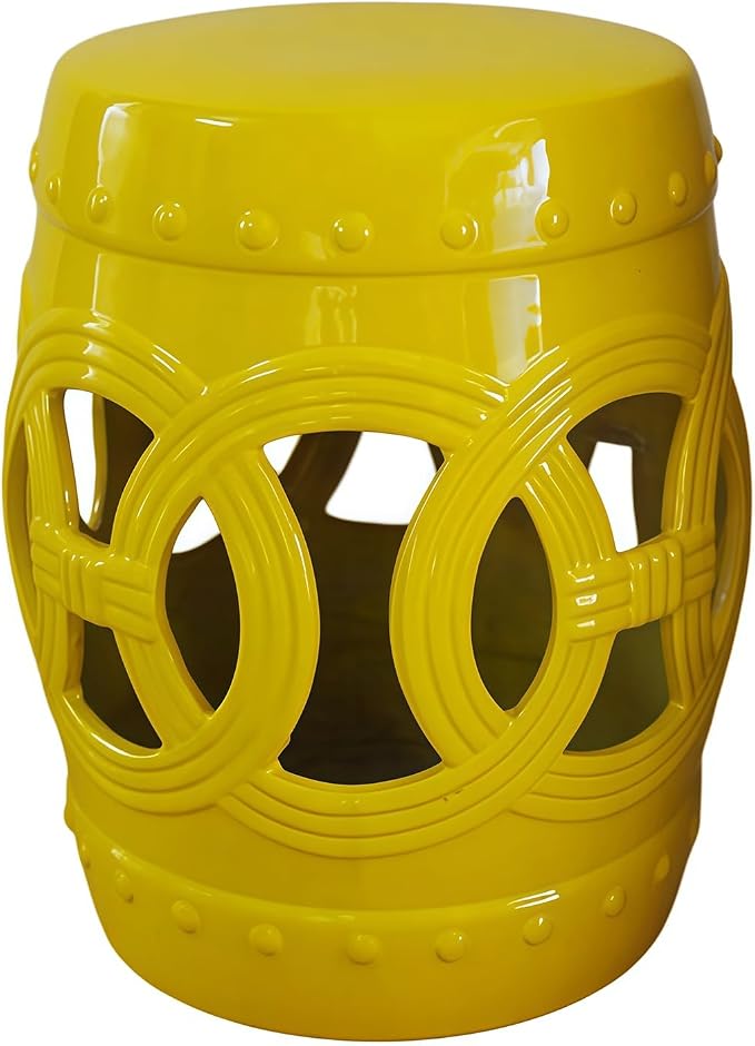 Decorative Ceramic Garden Stool, Hand-Crafted Outdoor Side Table, Shoe Changing Drum Stool for Patio, Living Room Accent Furniture(Yellow)