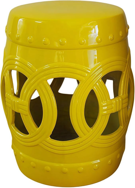 Decorative Ceramic Garden Stool, Hand-Crafted Outdoor Side Table, Shoe Changing Drum Stool for Patio, Living Room Accent Furniture(Yellow)