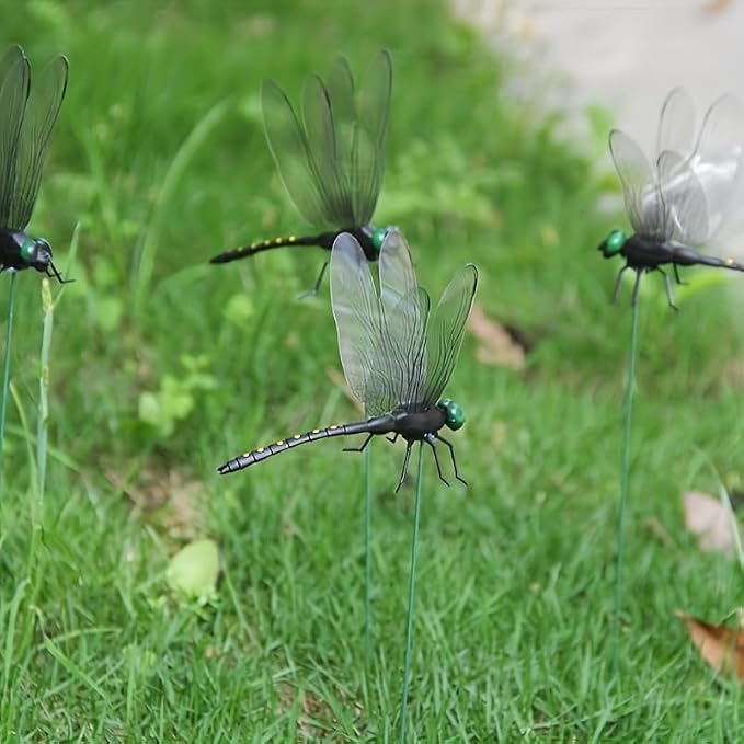 16Pcs Black Dragonfly Clip, Realistic DIY Fake Dragonflies Garden Outdoor Decor, Plastic Dragon Fly Clips Decorations with Pliers & Clips(Large)