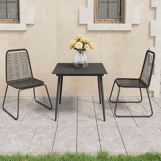 3 pcs Set Patio Dining Set & Outdoor Dining Set Black PVC Rattan Balcony Furniture Outdoor Patio Furniture Set for Backyard Front Porch Lawn 31.5 x 31.5 x 29.1 in
