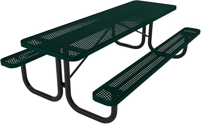COATEDOUTDOORFURNITURE T8-P-DGRN Heavy Duty Rectangular Portable Picnic Table, 8 Ft, Dark Green, Made in America