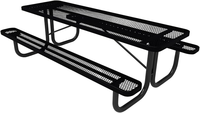 COATEDOUTDOORFURNITURE Heavy-Duty Portable Outdoor Picnic Table, Thermoplastic Coated Expanded Metal Commercial-Grade Patio Dining Furniture Made in America (8ft Rectangular, Black Frames)