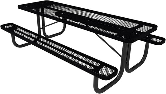 COATEDOUTDOORFURNITURE Heavy-Duty Portable Outdoor Picnic Table, Thermoplastic Coated Expanded Metal Commercial-Grade Patio Dining Furniture Made in America (8ft Rectangular, Black Frames)