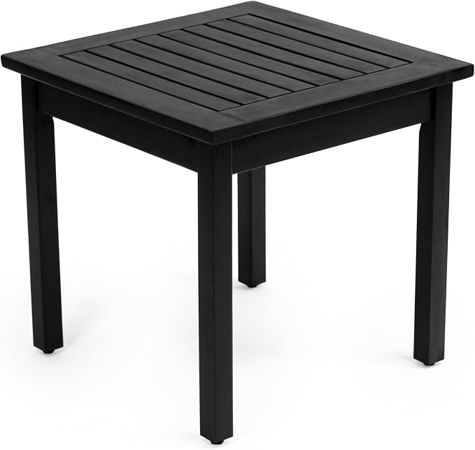 JONATHAN Y Archer 18" Square Acacia Wood Outdoor Side Table, Modern Glossy Black Slatted Patio End Table for Porch, Poolside and Garden, Weather Resistant Accent Table END6000B