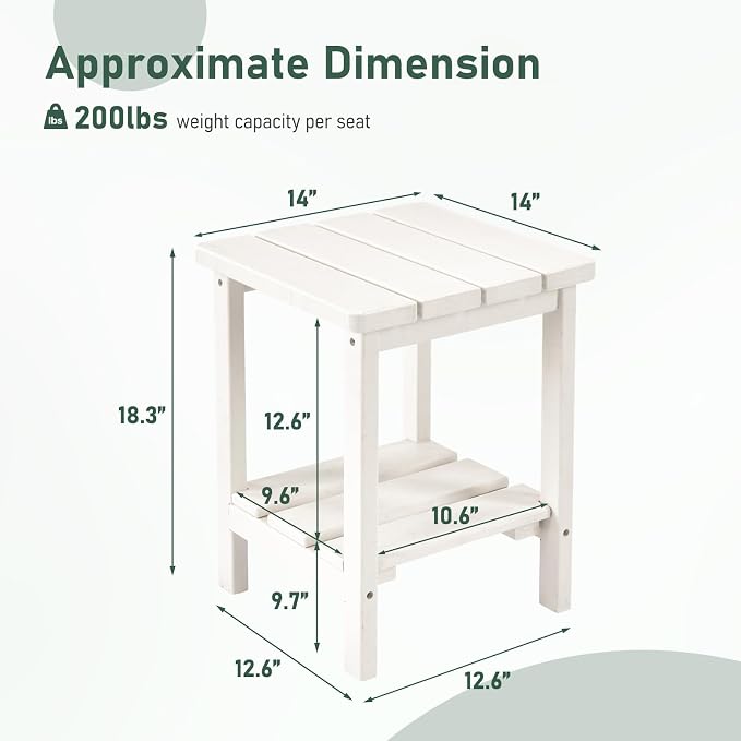 Furnimart Adirondack 2-Layer Square Outdoor Side Table, Extra-Thick HDPE Weather-Resistant Small Patio Table, White Outdoor End Table for Garden Balcony Yard Deck Poolside(White)