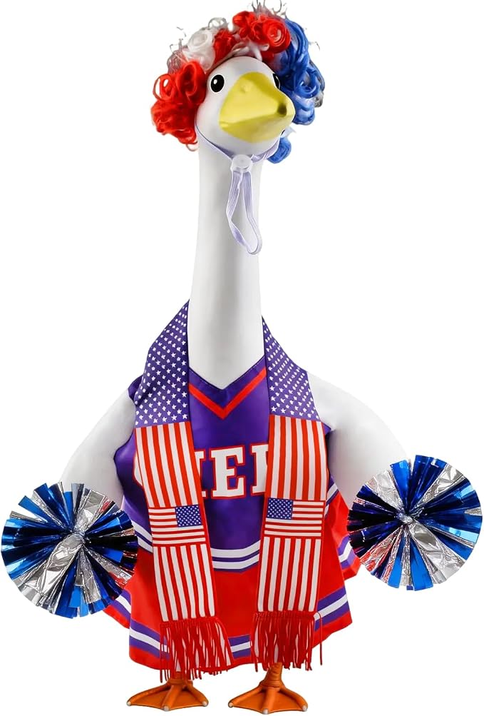 Patriotic Cheerleader Porch Goose Outfits – 4th of July Porch Goose Clothes with Pom Poms, 23 Inch Goose Statue Costume for Garden Patio USA 250th Anniversary