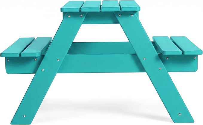 WestinTrends Malibu Outdoor Patio and Indoor Kids HDPE Plastic Picnic Bench Table, Turquoise