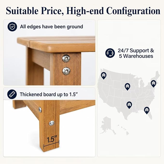 MXIMU Outdoor Side Table Set of 2: Heavy-Duty Sturdy Warp Resistant Adirondack Table - Wood Grain Finish Outdoor End Tables - Easy Assembly & Low Maintenance Patio Side Table Teak