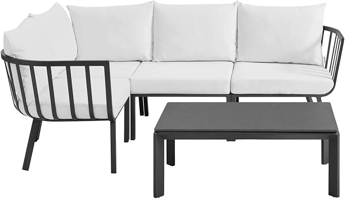 Modway Riverside 5 Piece Outdoor Patio Aluminum Set, 59 x 85.5 x 28, Gray White