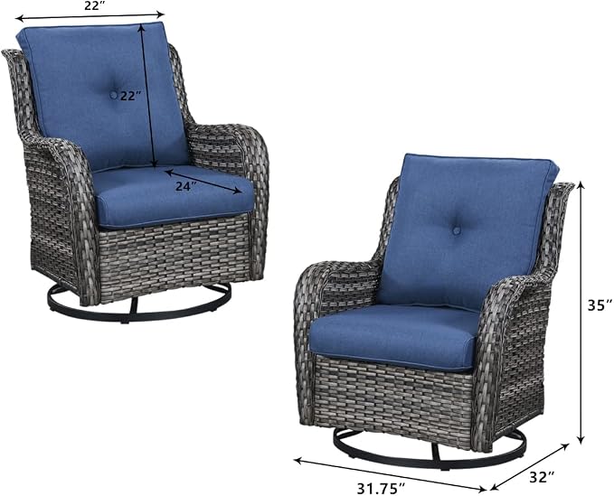 HUMMUH 6 Pieces Outdoor Patio Furniture Set Wicker Swivel Patio Chairs with Ottomans 2 Seater Outdoor Sectional Sofa/Patio Loveseat with Coffee Table