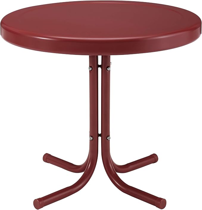 Pemberly Row Modern Steel Metal Patio End Table, 22 in Wide, Coral Red Powder-Coated Finish, Sturdy UV-Resistant Outdoor Side Table for Patio or Backyard Use