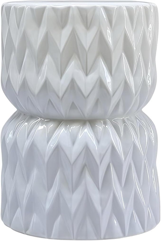 Decorative Ceramic Garden Stool, Hand-Crafted Outdoor Side Table, Shoe Changing Drum Stool for Patio, Living Room Accent Furniture(White 7)